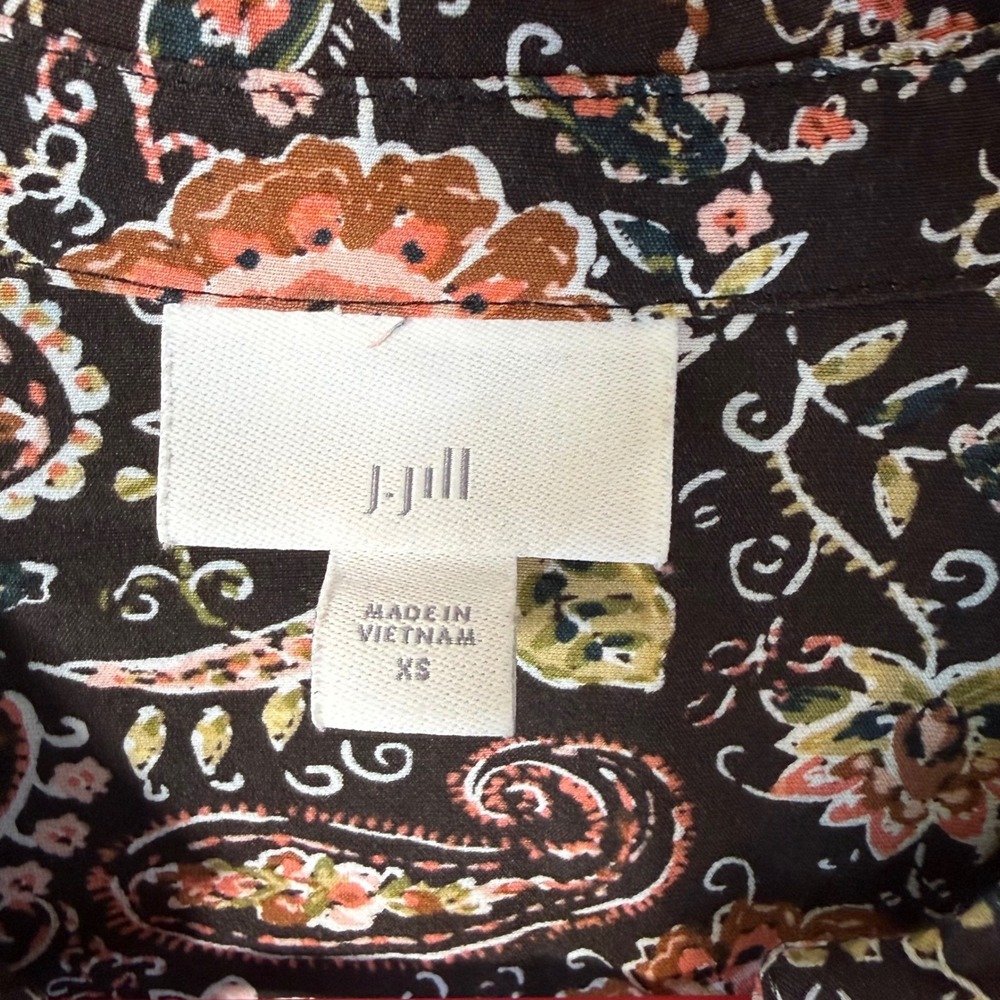 J Jill Paisley Tunic Women XS Black Multi Long Sleeve Button Front Top Boho Fall - Picture 4 of 8